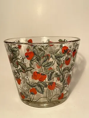 Vintage Barware MCM Cera Glass Ice Bucket With Strawberry Blossoms Leaves EUC • $25