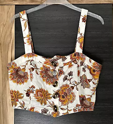 New TIGERLILY Aliki Floral Linen Viscose Button Down Crop Top ~ Size 12 • $44