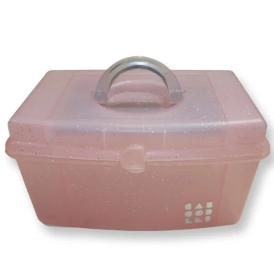 Caboodles Make Up Case Nails Box Sparkles Pink Clear Handle Mirror 2720 Vintage  • $34.95