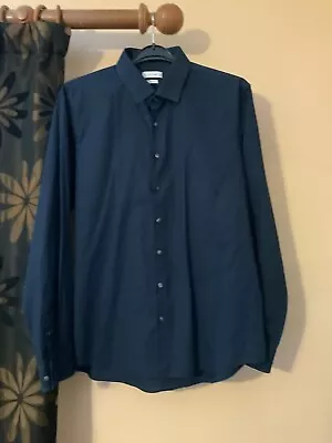 Mens Calvin Klein Slim Fit Navy Blue Long Sleeves Shirt Size 17-1/2 Inches  • £5