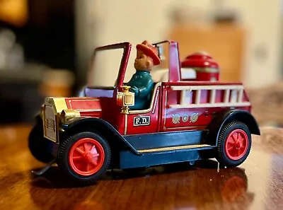Vintage Bandai Toy Fire Truck Fireman Fighter Tin Graphics Made In Japan • $20