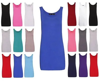 £2.99 • Buy Womens Scoop Neck Sleeveless Ladies Long Stretch Plain Vest Strappy T-shirt Top