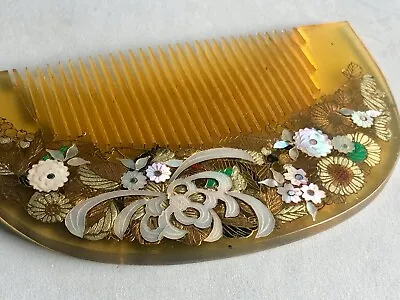 £110.47 • Buy Antique Japanese Hair Comb Flowers Meiji Inlaid Lady Geisha Mother Of Pearl 