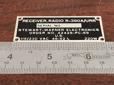 R-390a/urr Original ~ Stewart-warner ~ Name Plate ~ Free Shipping • $29.99