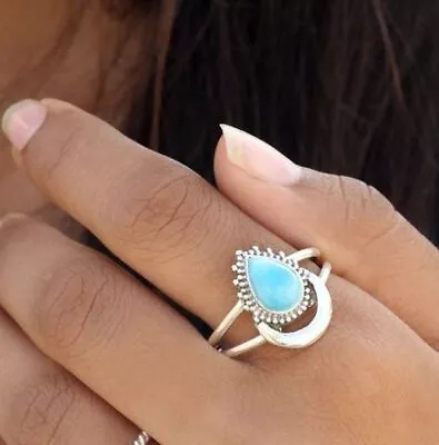 Larimar Gemstone 925 Sterling Silver Ring Valentine Day Jewelry All Size SP-771 • £15.20