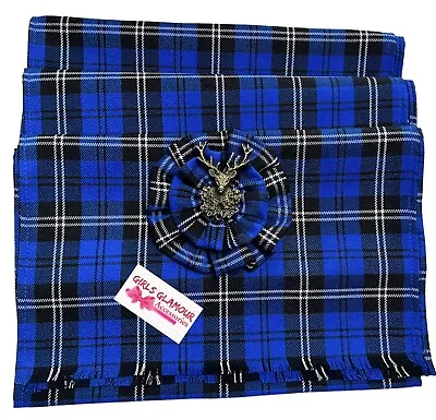 Swan Blue Stewart Tartan Sash Rosette Burns Night Wedding Scottish Kilt Tie Stag • £19.90