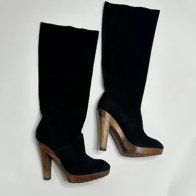 Kors Michael Kors Suede Wood Platforms Pull On Knee High Boots Womens 8M Booties • $64.95