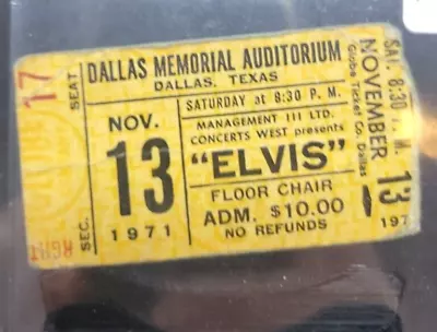 1971 Elvis Presley Ticket Stub Nov 13 Dallas Memorial Auditorium Concert Globe • $555.47