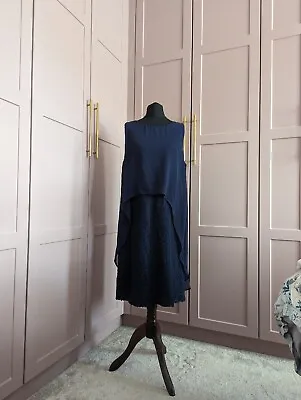 £10 • Buy John Rocha Navy Layered Lace Shift Dress Size 14 Sleeveless