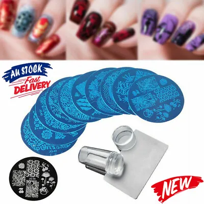 10 PCS Stamping Plate+Clear Silicone Stamper+Scraper Nail Art Image Stamp Kit AU • $14.59