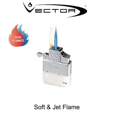Vector Thunderbird Dual Flame Lighter - Soft & Jet Flame Butane Gas Insert Zippo • £29.99