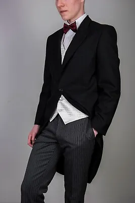 Mens Black Tailcoat Suit Jacket Trouser Waistcoat Wedding Royal Ascot Top Hat • £25