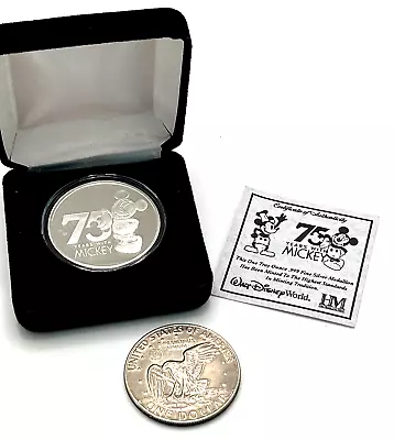 Walt Disney 75 Years W/ Mickey Medallion One Troy Ounce .999 Fine Silver COA • $43.50