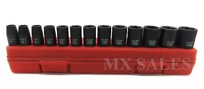 13pc 3/8  Dr.  Shallow Impact Socket Set Metric 6 Point Sockets W/ Case • $22.99