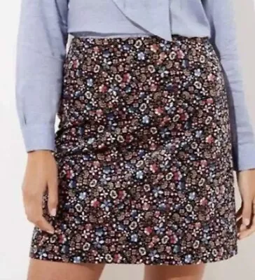 ANN TAYLOR LOFT Black Multi Floral Velvet Mini Skirt Zipper Back Women's Size 4 • $14.59