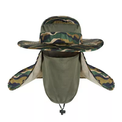 Unisex Outdoor UV Protection Sun Hat Wide Brim Fishing Cap With Removable Flap • £7.89