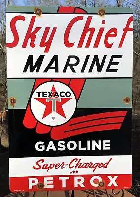 Vintage 1962 Dated Texaco Sky Chief Marine Petrox Gasoline 18  Porcelain Sign • $39.99