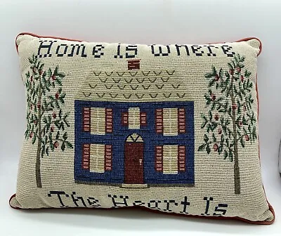 Vintage Home Is Where The Heart Is Tapestry Pillow 14 X 10” Folk Art Cottagecore • $12.75