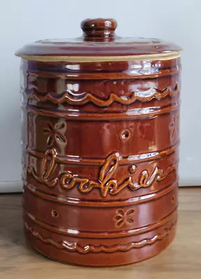 Vintage 1950s MCM Marcrest Stoneware Oven Proof Daisy & Dot Brown Cookie Jar • $24.97