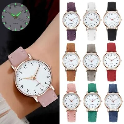 Glass Luminous Watch Leather Watch Band Wrist Watches New Round Watches  Women • $11.68