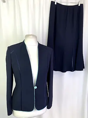 Jacques Vert Skirt Suit MOTB Navy Blue & Aqua Jacket UK10 Skirt UK12 Set L665 • £25