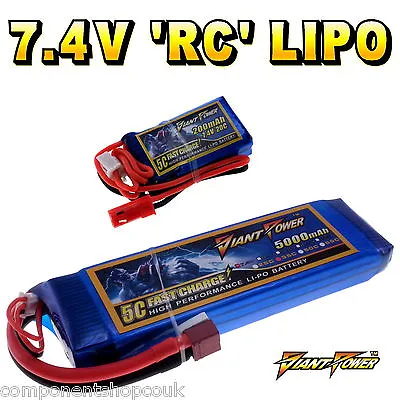 7.4V 120mAh - 5000mAh 2S RC LiPo Battery Up To 50C All Sizes + Custom Connector • £10.55