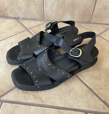 Django And Juliette Black Leather Gabby Sandals - Size 39 / 8 - VGUC • $35