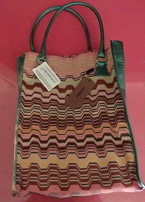 Vintage Authentic New* MISSONI Zig Zag Large Tote Bag Pocketbook Rainbow Teal  • $159