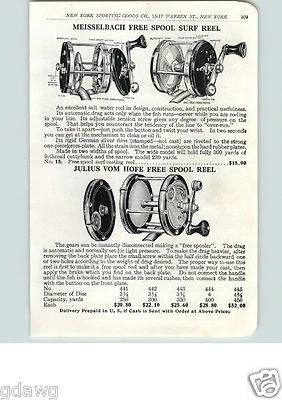 $19.48 • Buy 1915 PAPER AD Julius Vom Hofe #441 #442 #443 #444 #445 Fishing Reel Meisselbach
