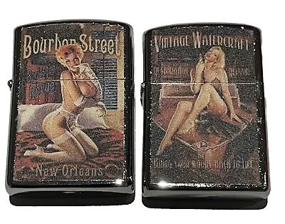 2 PCs Unbranded Windproof Oil Lighter Bourbon Steeet Vintage Watercraft Pinups • $28.45