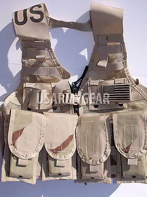 Loaded US Army MOLLE II Desert Tan Fighting Vest FLC LBV 6 Double Pouch 2 K Bar • $67