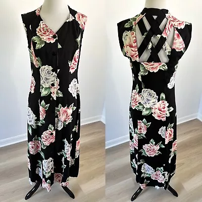 NEW Vtg Fashion Bug Midi Dress Dark Ditzy Floral 90s Cottagecore Grunge 8 • £28.94