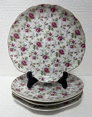 Lefton China Hand Painted Luncheon Set Pink Rose Summer Chintz Set Of 4 • $77.85