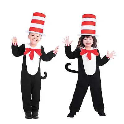 Official Dr Suess Cat In The Hat Book Day Fancy Dress Jumpsuit Boys Girls Outfit • £16.38