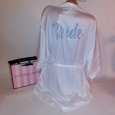 Victoria Secret Robe Bride Bridal Collection One Size White Blue Satin Feel • $51.99