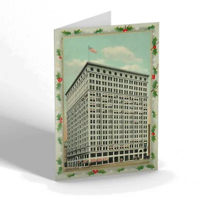 CHRISTMAS CARD Vintage Illinois USA - Chicago. Railway Exchange Building • £4.99