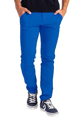 Mens Stretch Skinny Slim Fit Chino Pants Flat Front Casual Super Spandex Trouser • $20.39