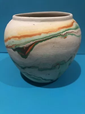 Vintage Hand Crafted Nemadji Art Pottery Vase With Swirls Of Earthtones • £20