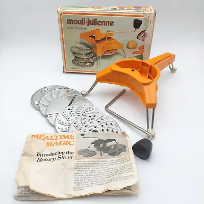 Vintage Mouli-Julienne 445 Rotary Food Slicer Grater 5 Discs Box & Manual France • $29.49