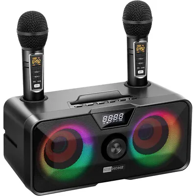 Portable Bluetooth Karaoke Machine With LED Lights & 2 UHF Wireless Microphones • $59.99