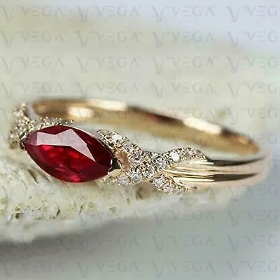 1.98ct Marquise Cut Red Natural Ruby Gemstones Diamond Ring Real 14K Yellow Gold • $498