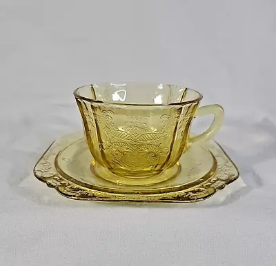 Vintage Federal Madrid Amber/Yellow Depression Glass Cup & Saucer Set  • $4.95