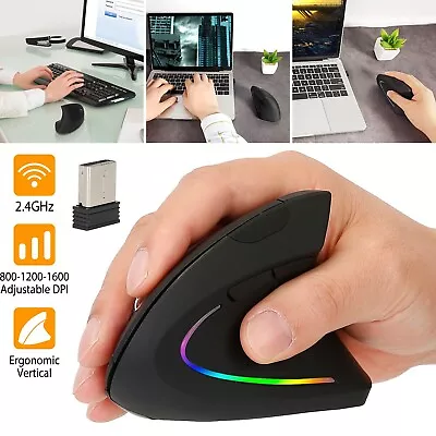 Wireless 2.4GHz Ergonomic Mouse Optical Vertical Mice 6 Keys 1600DPI For Laptop • $11.62