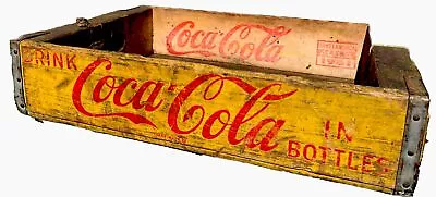 Vintage “Drink COCA-COLA” Wood Bottle Crate YELLOW Coke Wood Carrier 18x12 • $19.98