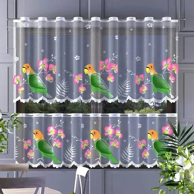 Cafe Net Curtain  Coloured Design Birds/ Raspberry/flowers - Sold By Metres • £6.59