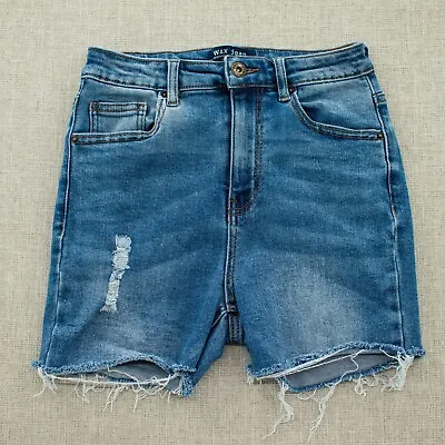 Wax Jean Womens Shorts High Rise Distressed Raw Hem Stretch Pockets Blue Sz 3 • $13.88