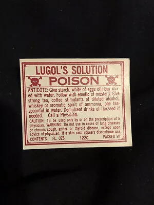 Medicine Bottle Label Original Vintage Poison Quack Pharmacy Lugol’s Solution • $1.99