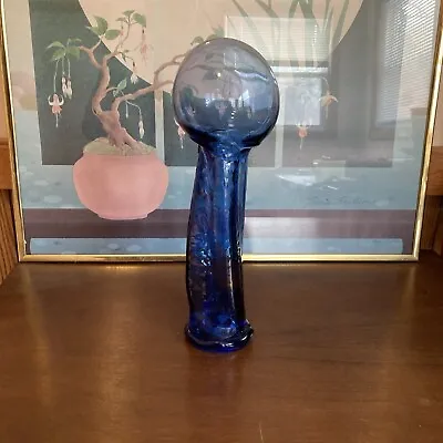 Art Glass Sculpture Blue With Copper Accents Abstract Art 12” Tall • $27.21