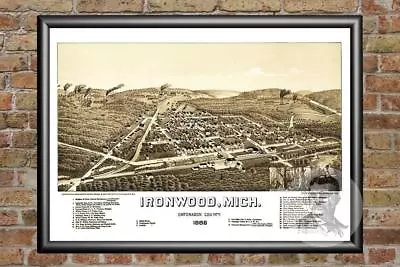 Old Map Of Ironwood MI From 1886 - Vintage Michigan Art Historic Decor • $59.99