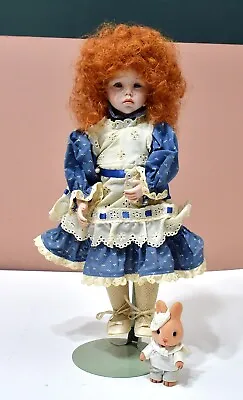 Beautiful Red Headed Ceramic Doll W/rabbit Friend Hand Made Clothes 1990's • $46
